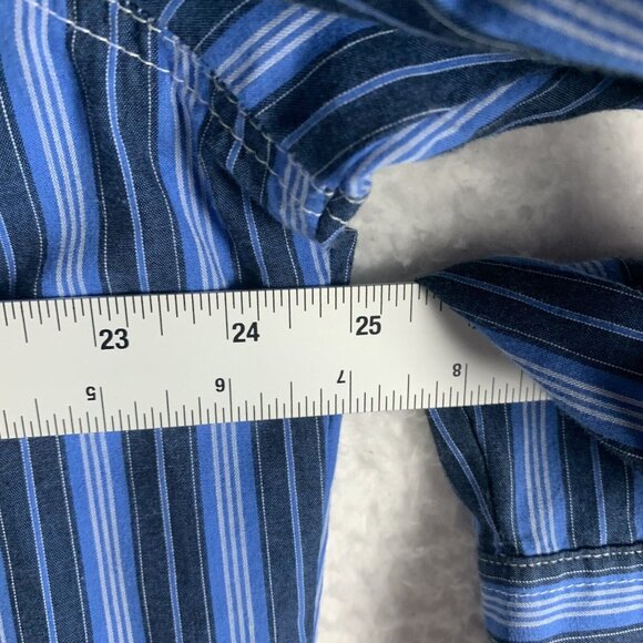 Wrangler Wrancher Shirt Men XL Blue White Striped Cotton Pockets Pearl Snap 9713 - Picture 4 of 7